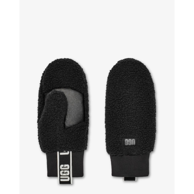 Ugg UGGfluff Logo Tape Mitten Black handschoenen