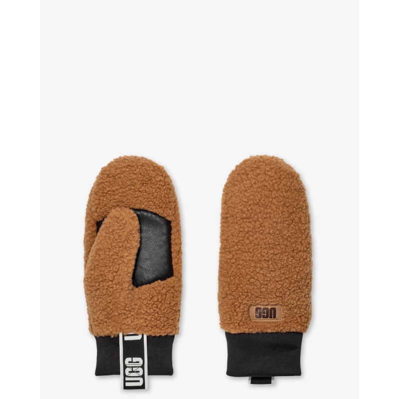 Ugg Sherpa Mitten Logo Tape Chestnut handschoenen
