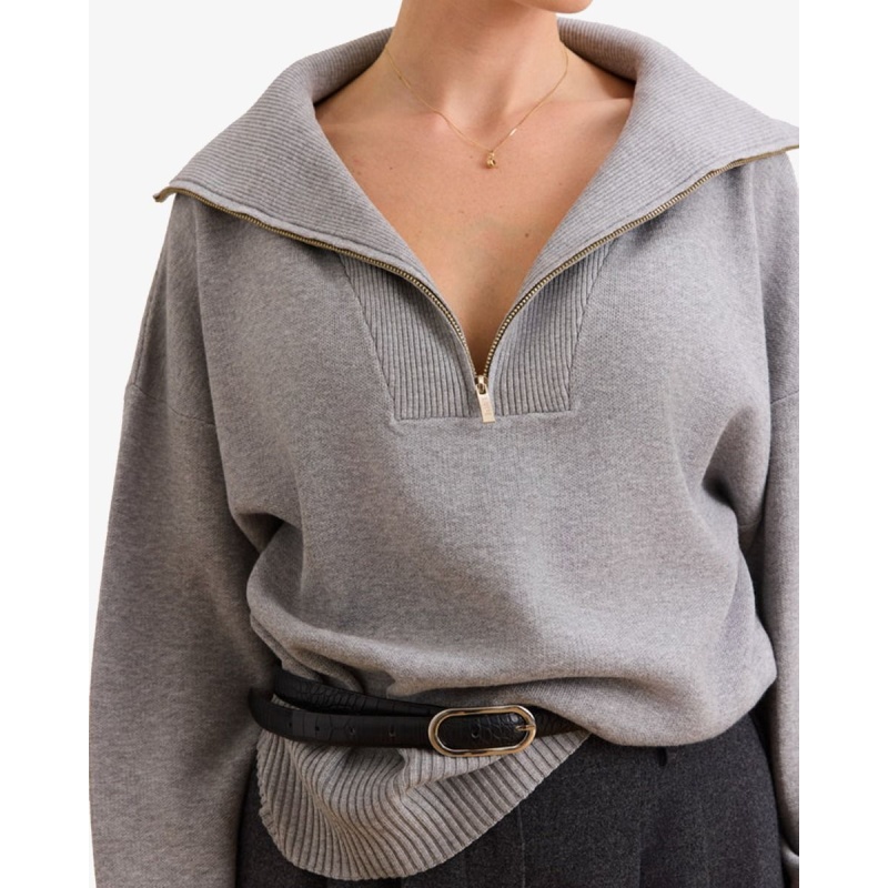 Lune Olly Half Zip Knit Sweater Grijs trui