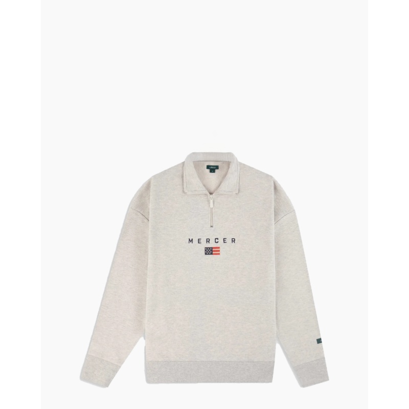 Mercer The Mercer Quarter Zip Lichtgrijs Sweater