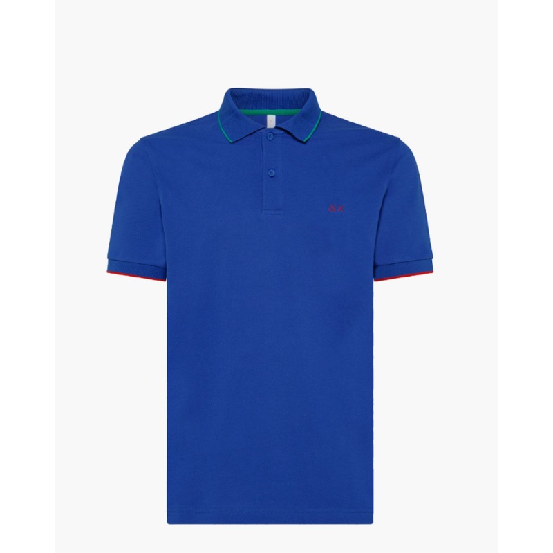 Sun'68 Polo Small Stripe Kobaltblauw  Poloshirt